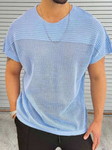 Men's Eyelet Round Neck Short Sleeve T-Shirt - Trendsi - Flyclothing LLC