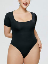 Full Size Square Neck Short Sleeve Bodysuit - Trendsi - Flyclothing LLC