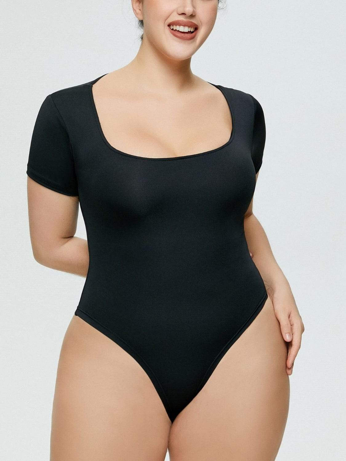 Full Size Square Neck Short Sleeve Bodysuit - Trendsi - Flyclothing LLC