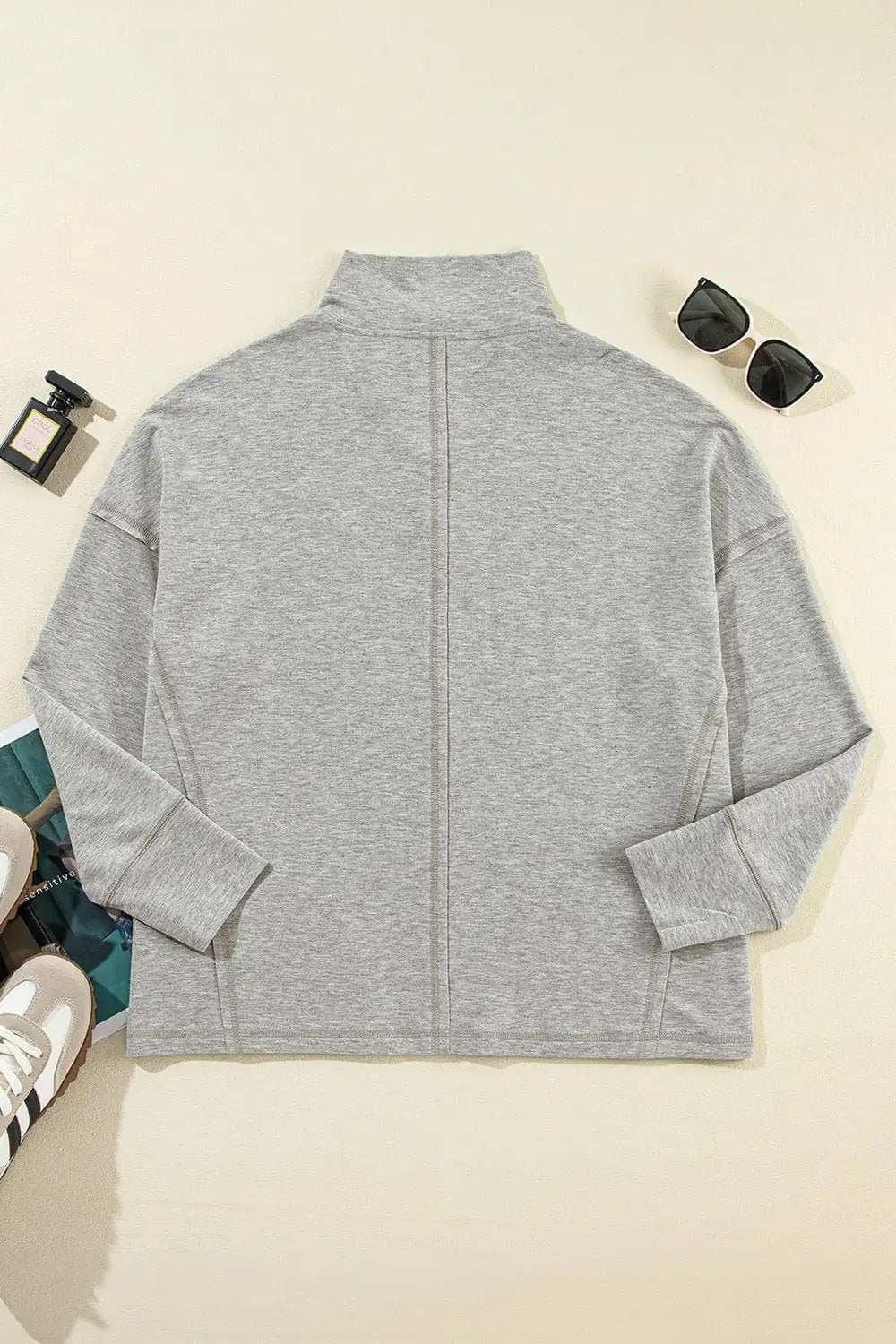 Collared Neck Long Sleeve Sweatshirt - Trendsi - Flyclothing LLC
