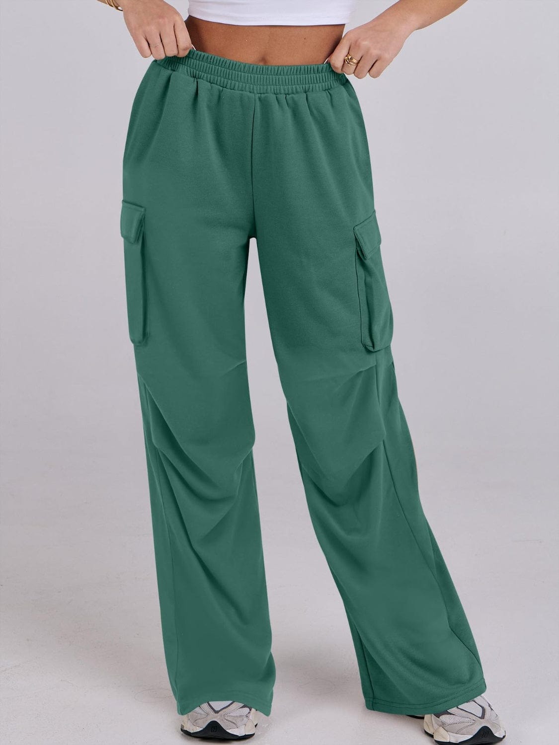 Elastic Waist Wide Leg Pants with Pockets - Trendsi