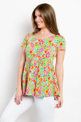 Be Stage Floral Short Sleeve Babydoll Top - Trendsi