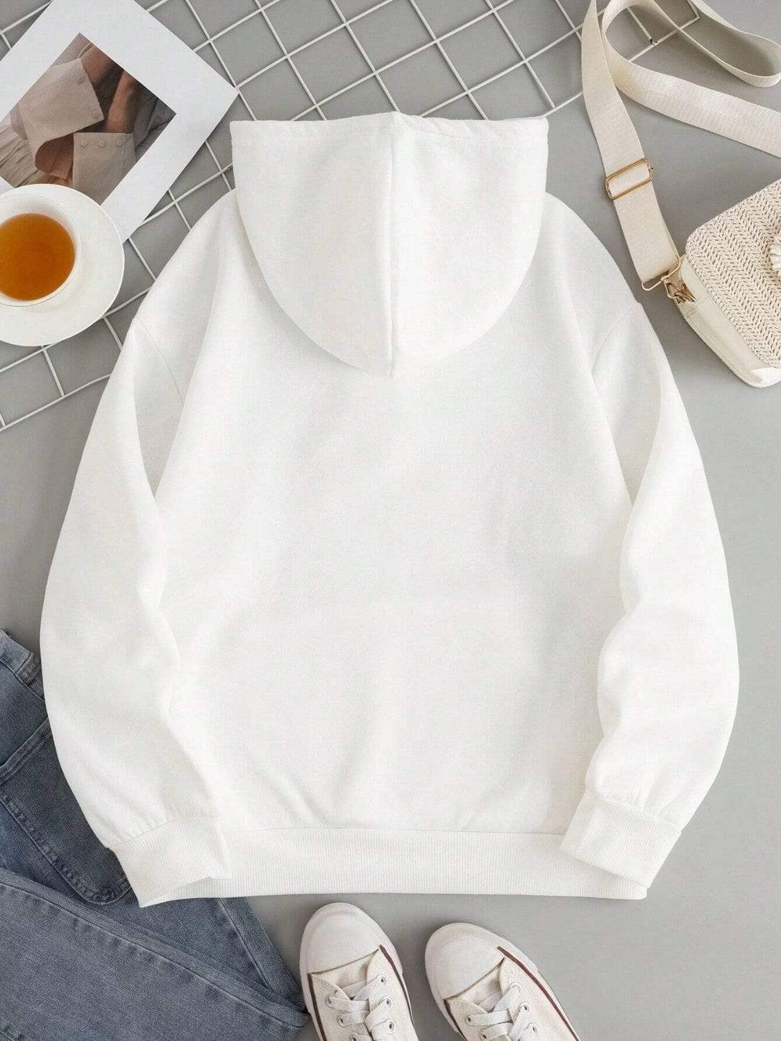 Drawstring Dropped Shoulder Hoodie - Trendsi - Flyclothing LLC
