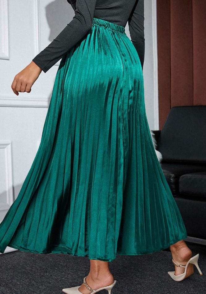 Elastic Waist Pleated Midi Skirt - Trendsi - Flyclothing LLC