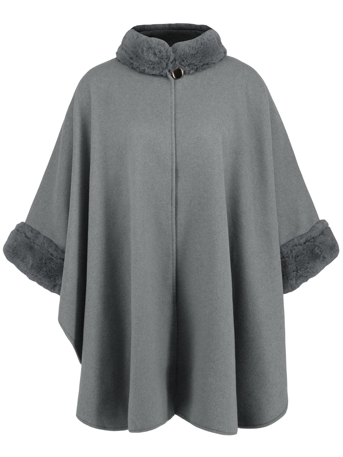 Fuzzy Trim Long Sleeve Poncho - Trendsi