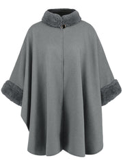 Fuzzy Trim Long Sleeve Poncho - Trendsi