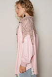 POL Lace Patchwork Button Up Shacket - Trendsi
