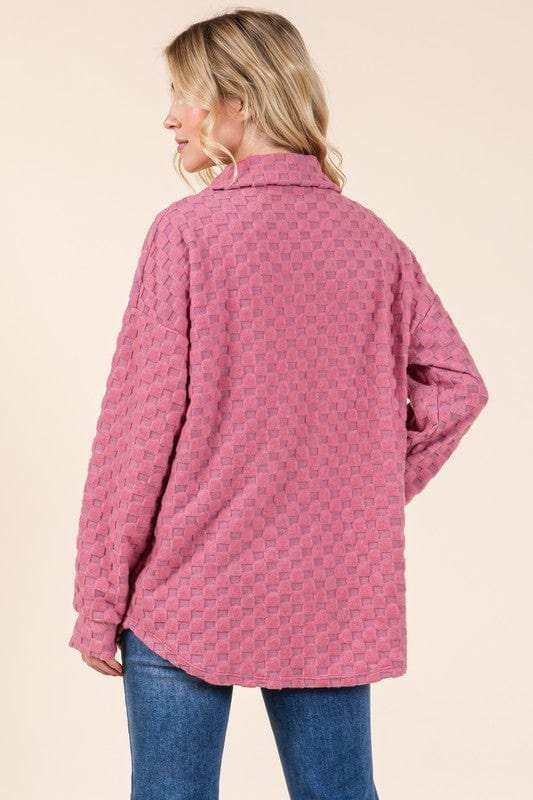 BOMBOM Checkered Button Down Dropped Shoulder Shacket - Trendsi - Flyclothing LLC