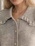Frill Button Up Collared Neck Long Sleeve Cardigan - Trendsi