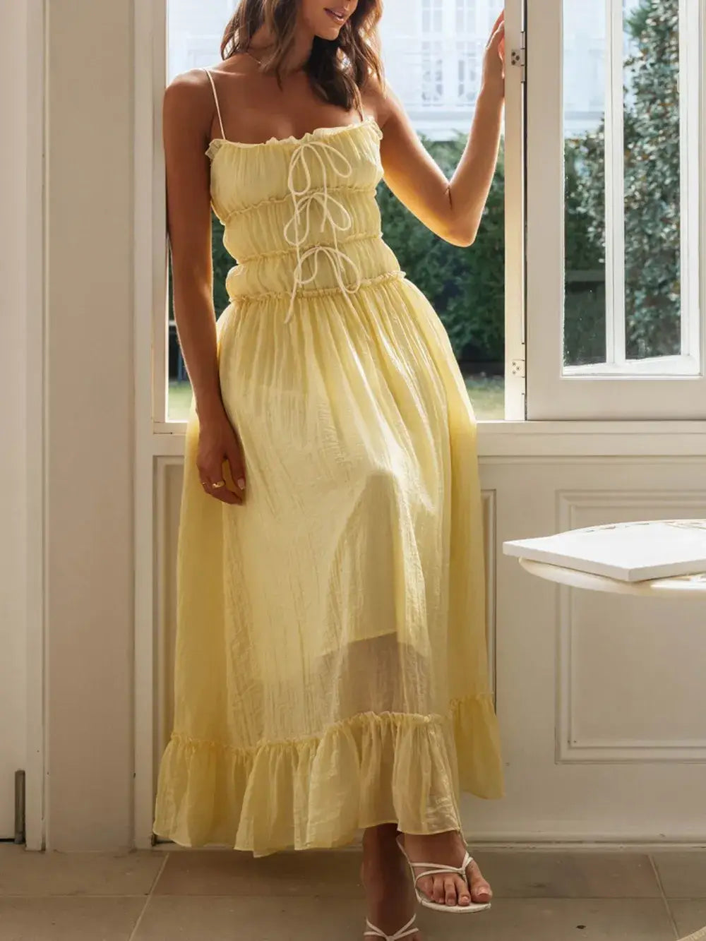 Devine Frill Ruffled Hem Midi Cami Dress - Trendsi - Flyclothing LLC