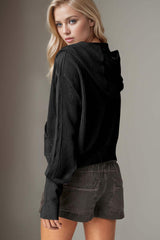 Double Take Waffle-Knit Zip Up Long Sleeve Hooded Jacket - Trendsi - Flyclothing LLC