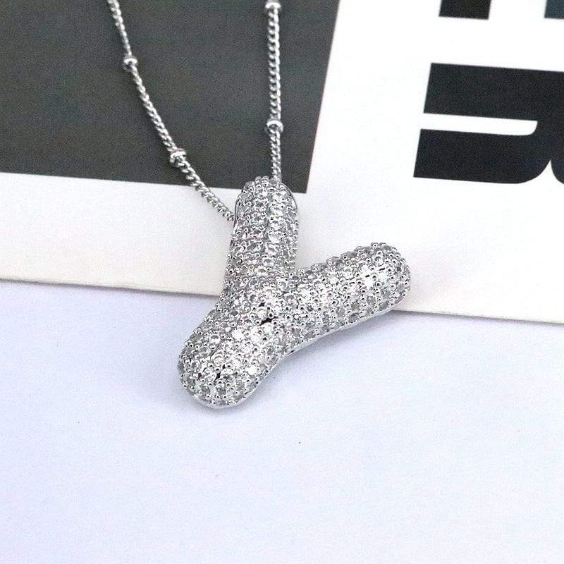 Copper Inlaid Zircon Letter Pendant Necklace - Trendsi - Flyclothing LLC
