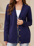Pocketed Button Up Long Sleeve Cardigan - Trendsi