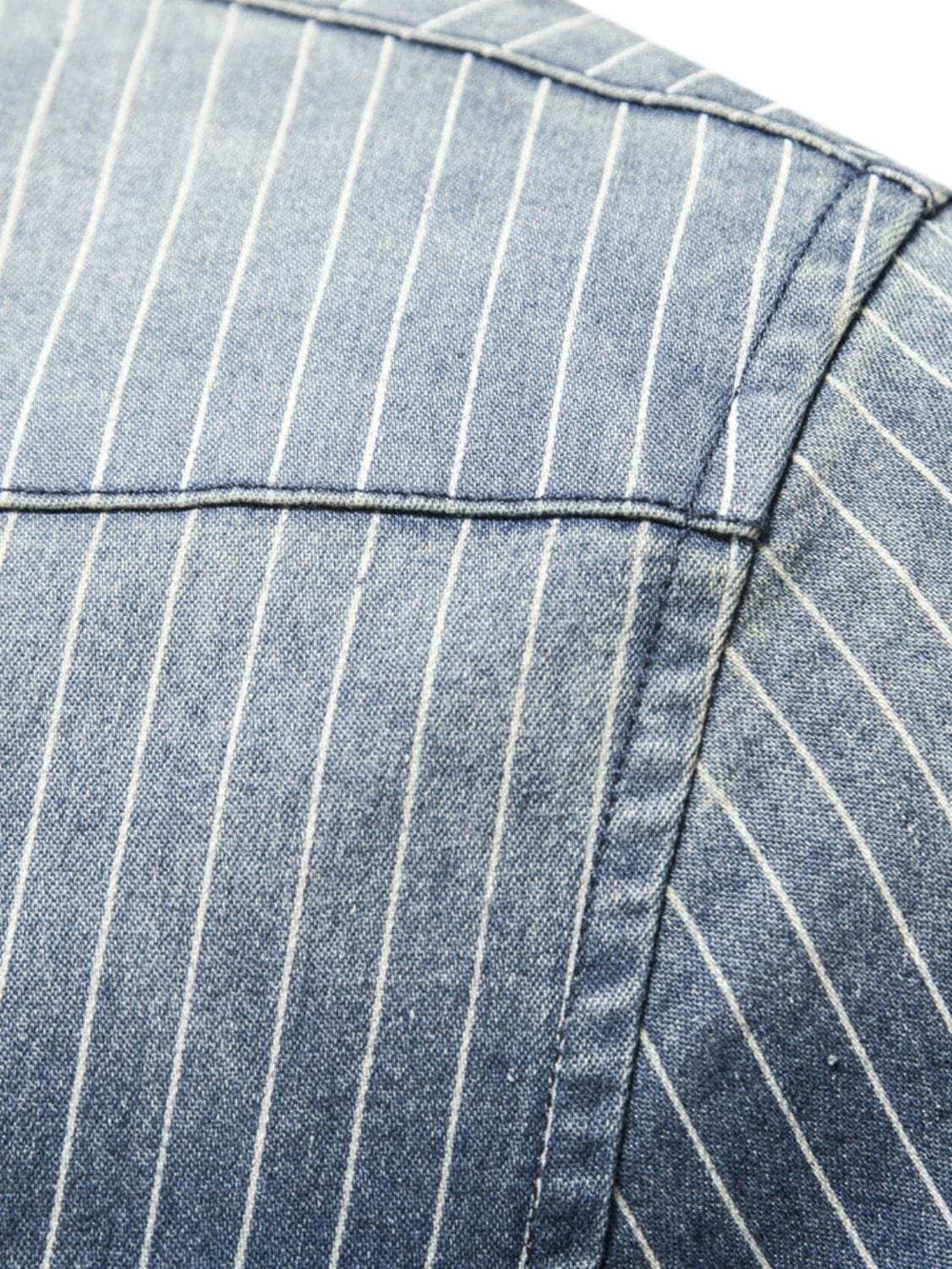 Men's Striped Collared Neck Button Down Denim Shirt - Trendsi - Flyclothing LLC