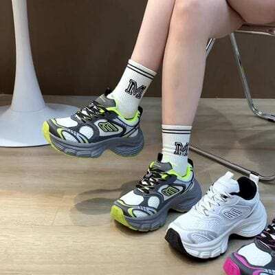 Letter Lace-Up Round Toe Athletic Shoes - Trendsi - Flyclothing LLC