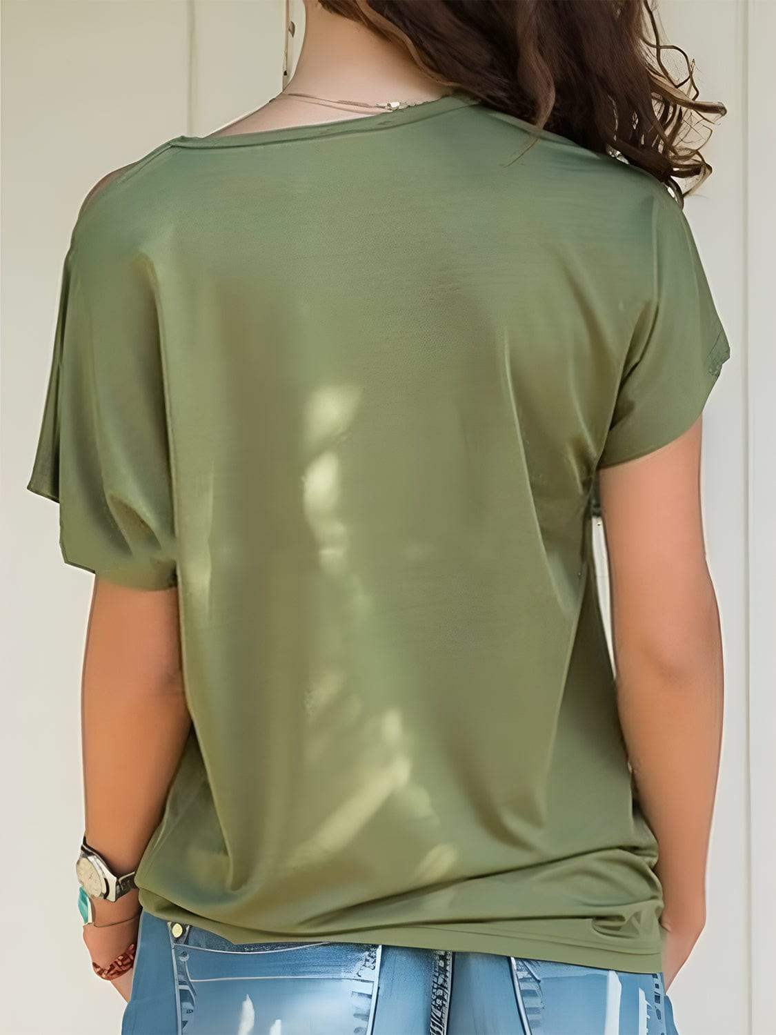 Asymmetrical Neck Short Sleeve T-Shirt - Trendsi - Flyclothing LLC
