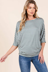 BOMBOM Striped Boat Neck Dolman Sleeve Top - Trendsi - Flyclothing LLC