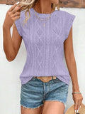 Openwork Round Neck Cap Sleeve Top - Trendsi - Flyclothing LLC
