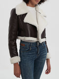 Collared Neck Long Sleeve Plush Cropped Jacket - Trendsi