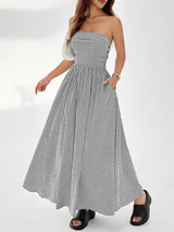 Striped Strapless Casual Maxi Dress - Trendsi - Flyclothing LLC