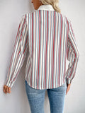 Perfee Contrast Striped Collared Neck Long Sleeve Shirt - Trendsi