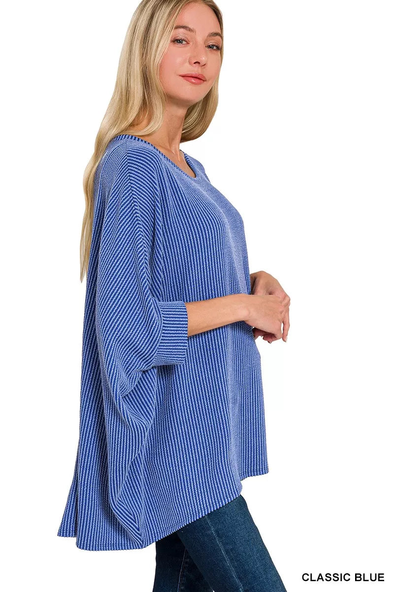 Zenana Raised Rib Bat Sleeve Top - Trendsi - Flyclothing LLC