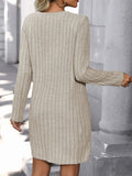 V-Neck Long Sleeve Knit Dress - Trendsi