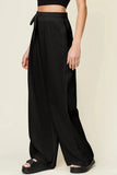 Double Take Full Size Texture Drawstring Wide Leg Pants - Trendsi