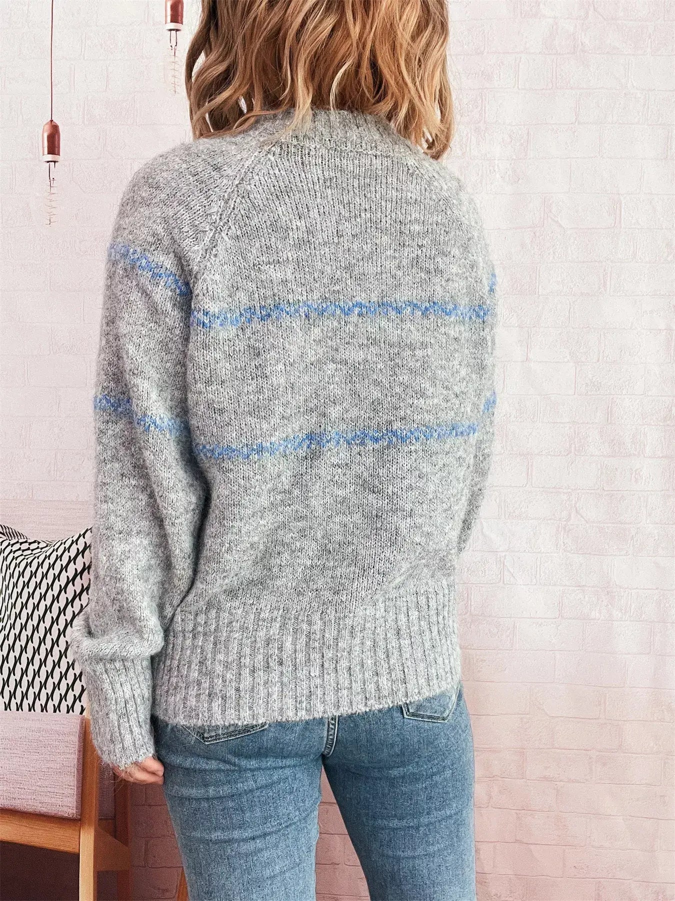 Ribbed Hem Flower Long Sleeve Sweater - Trendsi - Flyclothing LLC