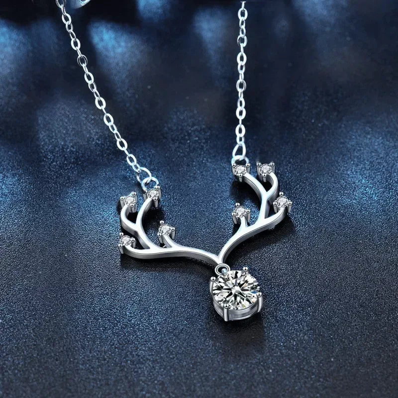 1 Carat Moissanite 925 Sterling Silver Deer Antler Pendant Necklace - Trendsi - Flyclothing LLC