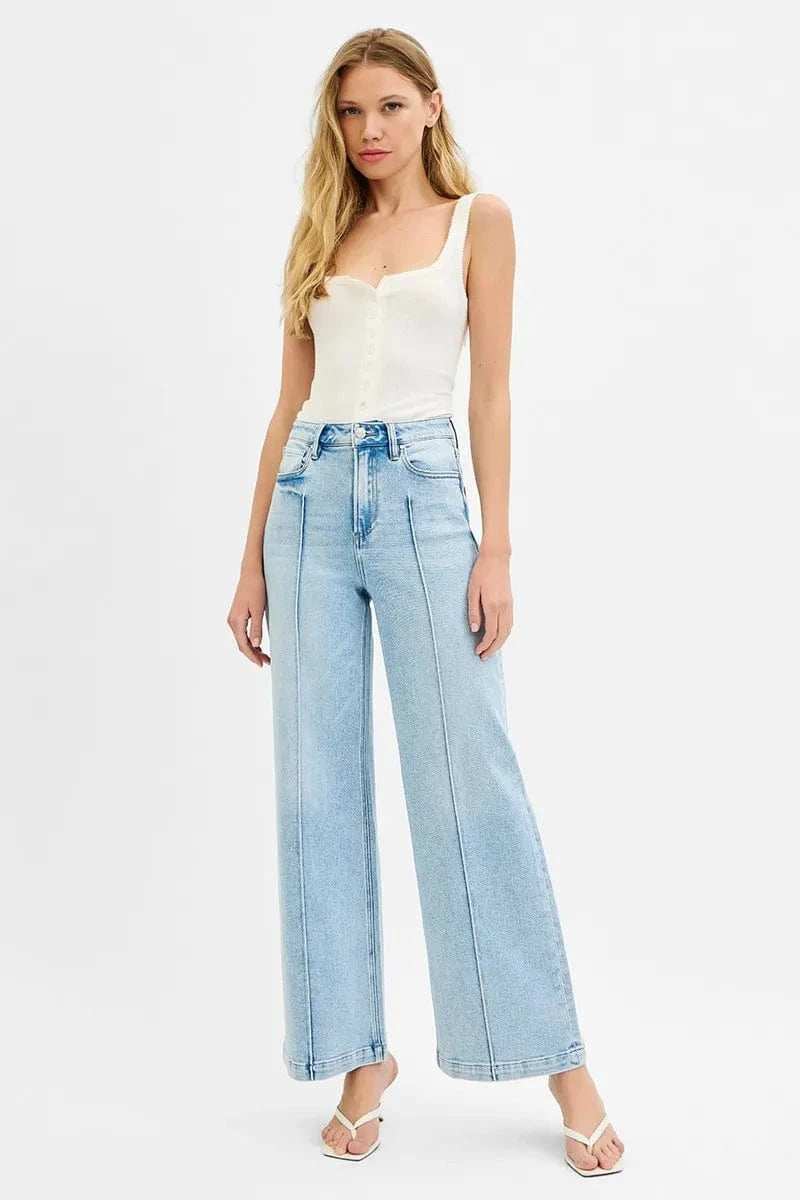 RISEN Full Size High Waist Wide Leg Pintuck Detailed Plus Size - Trendsi - Flyclothing LLC