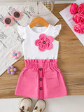 Children's Floral Applique Ruffle Sleeve Top & Skirt Set - Trendsi - Flyclothing LLC