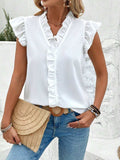 Ruffled V-Neck Cap Sleeve Blouse - Trendsi - Flyclothing LLC