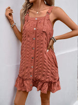 Perfee Texture Square Neck Wide Strap Mini Dress - Trendsi - Flyclothing LLC