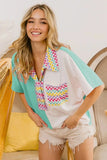 BiBi Color Block Knit with Multi Checker Contrast Top - Trendsi