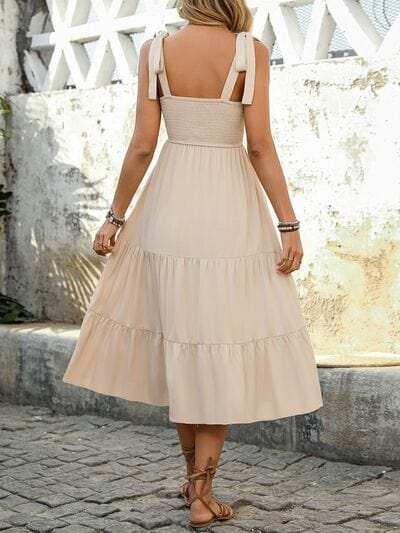 Perfee Tied Smocked Tiered Midi Cami Dress - Trendsi - Flyclothing LLC