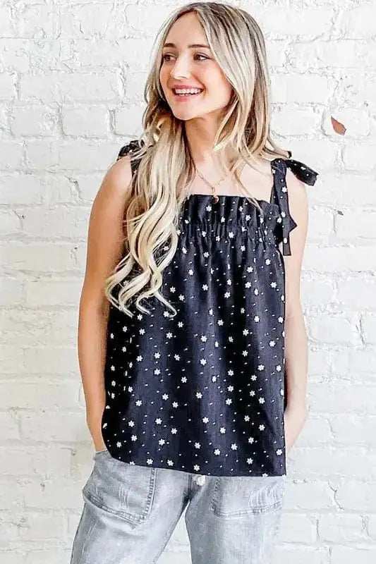 And The Why Daisy Polka Dot Print Ruffle Tank Top - Trendsi - Flyclothing LLC