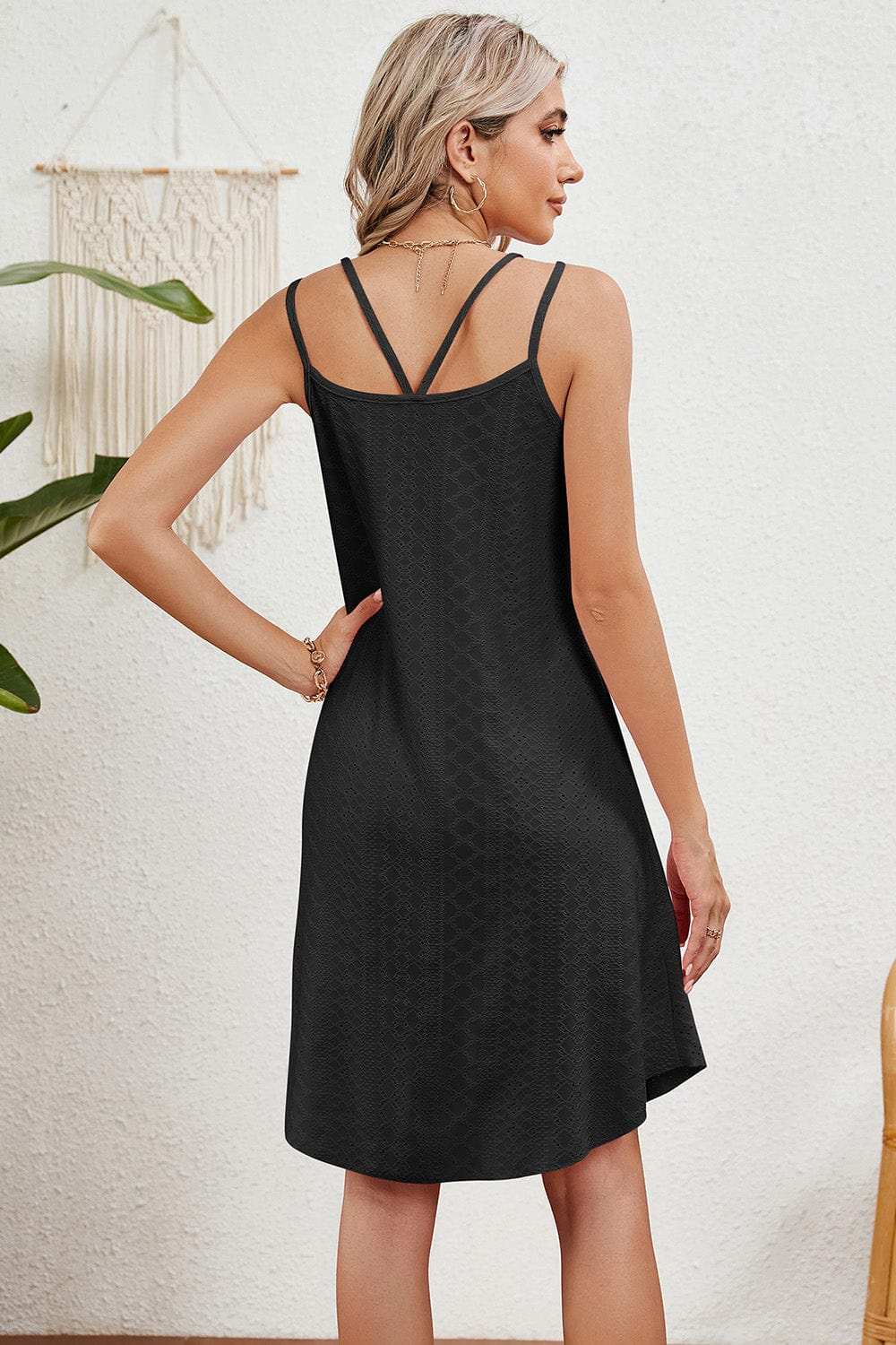Eyelet Scoop Neck Double Strap Dress - Trendsi - Flyclothing LLC