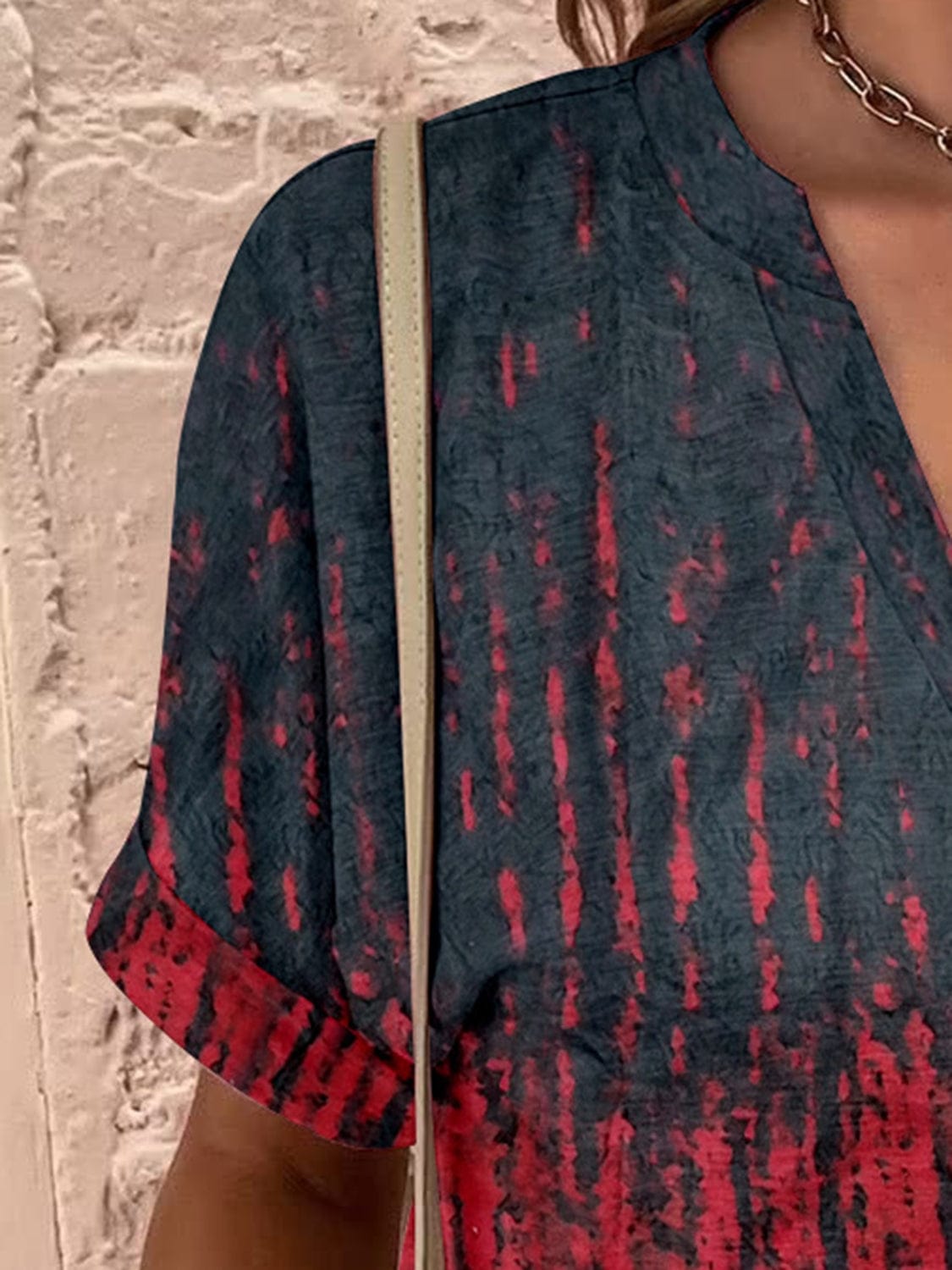 Full Size Printed Notched Short Sleeve Blouse - Trendsi
