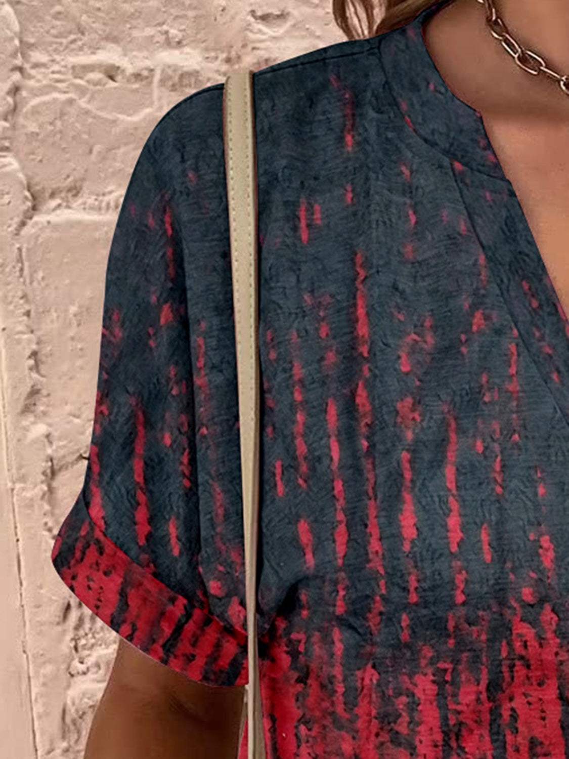 Full Size Printed Notched Short Sleeve Blouse - Trendsi - Flyclothing LLC