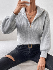Honey Half Zip Dropped Shoulder Sweater - Trendsi