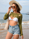 Distressed Boat Neck Long Sleeve Cover Up - Trendsi - Flyclothing LLC