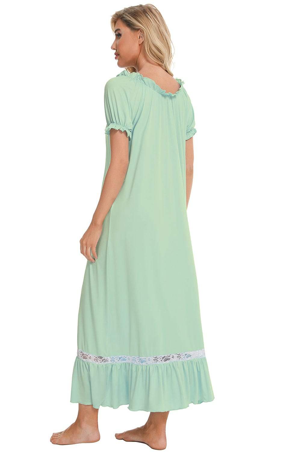 Lace Detail Short Sleeve Lounge Dress - Trendsi - Flyclothing LLC