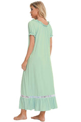 Lace Detail Short Sleeve Lounge Dress - Trendsi - Flyclothing LLC