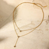 Stainless Steel Zircon Double-Layered Necklace - Trendsi - Flyclothing LLC