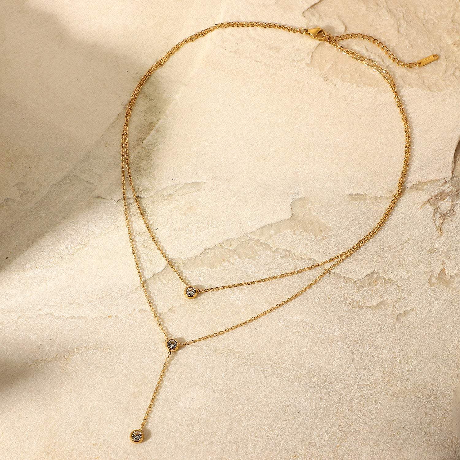 Stainless Steel Zircon Double-Layered Necklace - Trendsi - Flyclothing LLC