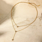 Stainless Steel Zircon Double-Layered Necklace - Trendsi