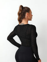 Textured Round Neck Long Sleeve Top - Trendsi - Flyclothing LLC