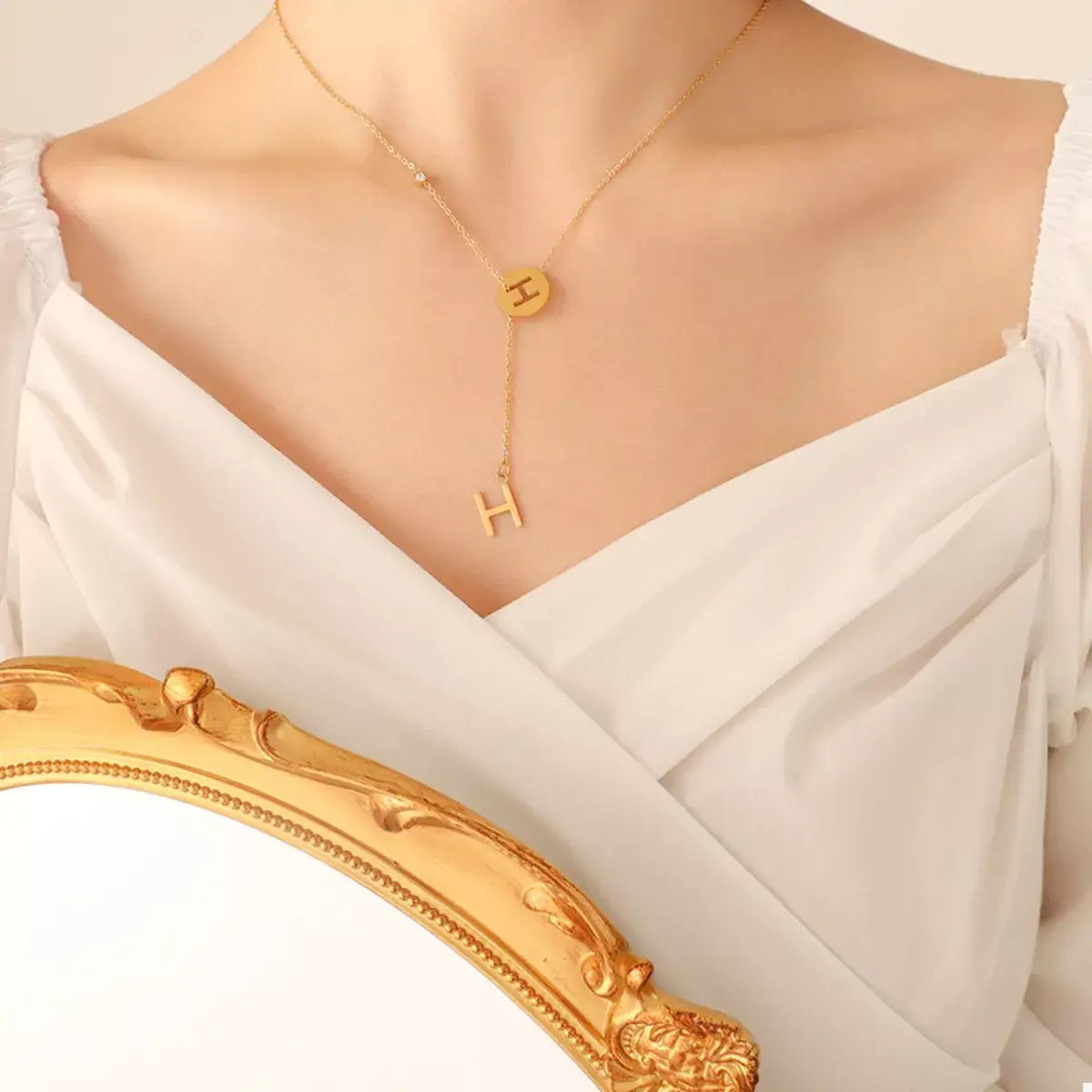 18K Gold-Plated Titanium Steel Letter Pendant Necklace - Trendsi - Flyclothing LLC