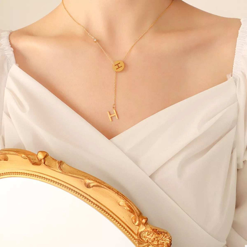 18K Gold-Plated Titanium Steel Letter Pendant Necklace - Trendsi - Flyclothing LLC